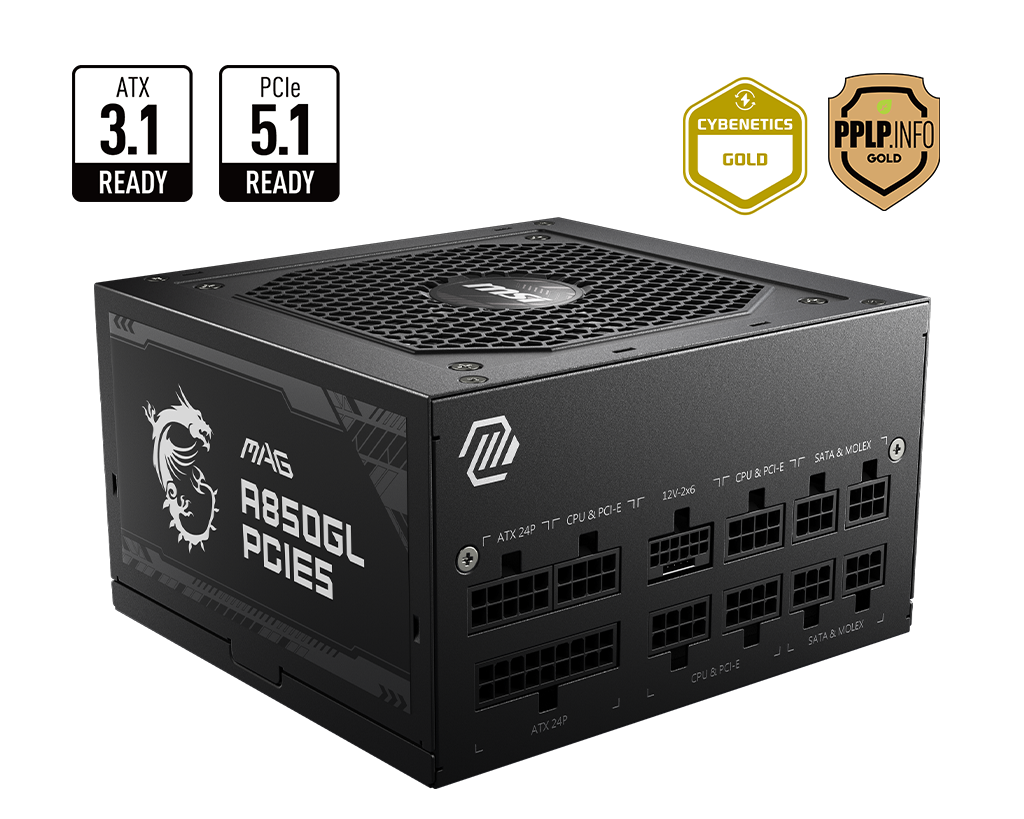 MSI MAG A850GL PCIE5 850W 80 Plus Gold Fully Modular ATX 3.1, PCIe 5.1 Power Supply - Image 4