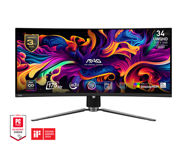 MSI MAG 341CQP QD-OLED 34" 2K UWQHD Quantum Dot OLED Panel 175Hz / 0.03ms Curved Gaming Monitor
