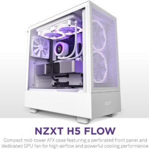 NZXT H5 Flow 2024 - Compact ATX Mid-Tower PC Gaming Case-White