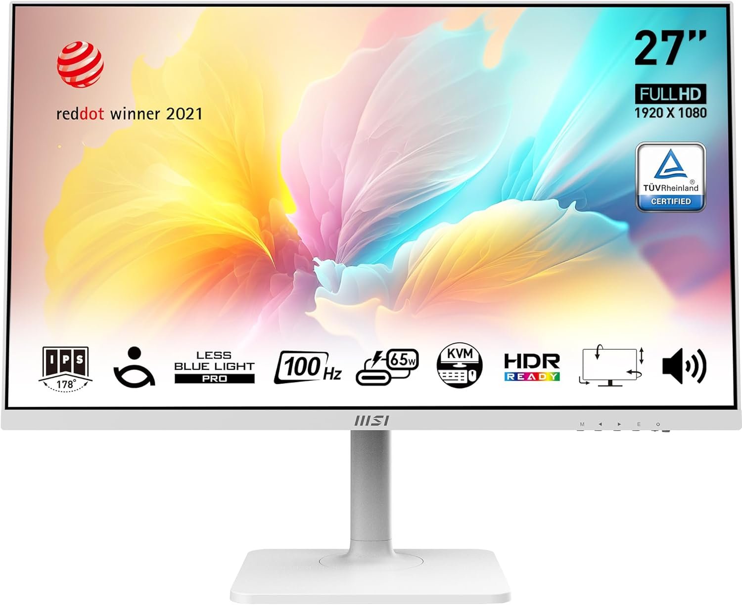MSI Modern MD272QXPW 27" 2K WQHD IPS Panel 100Hz HDR Ready Built-in Speakers Professional Monitor White