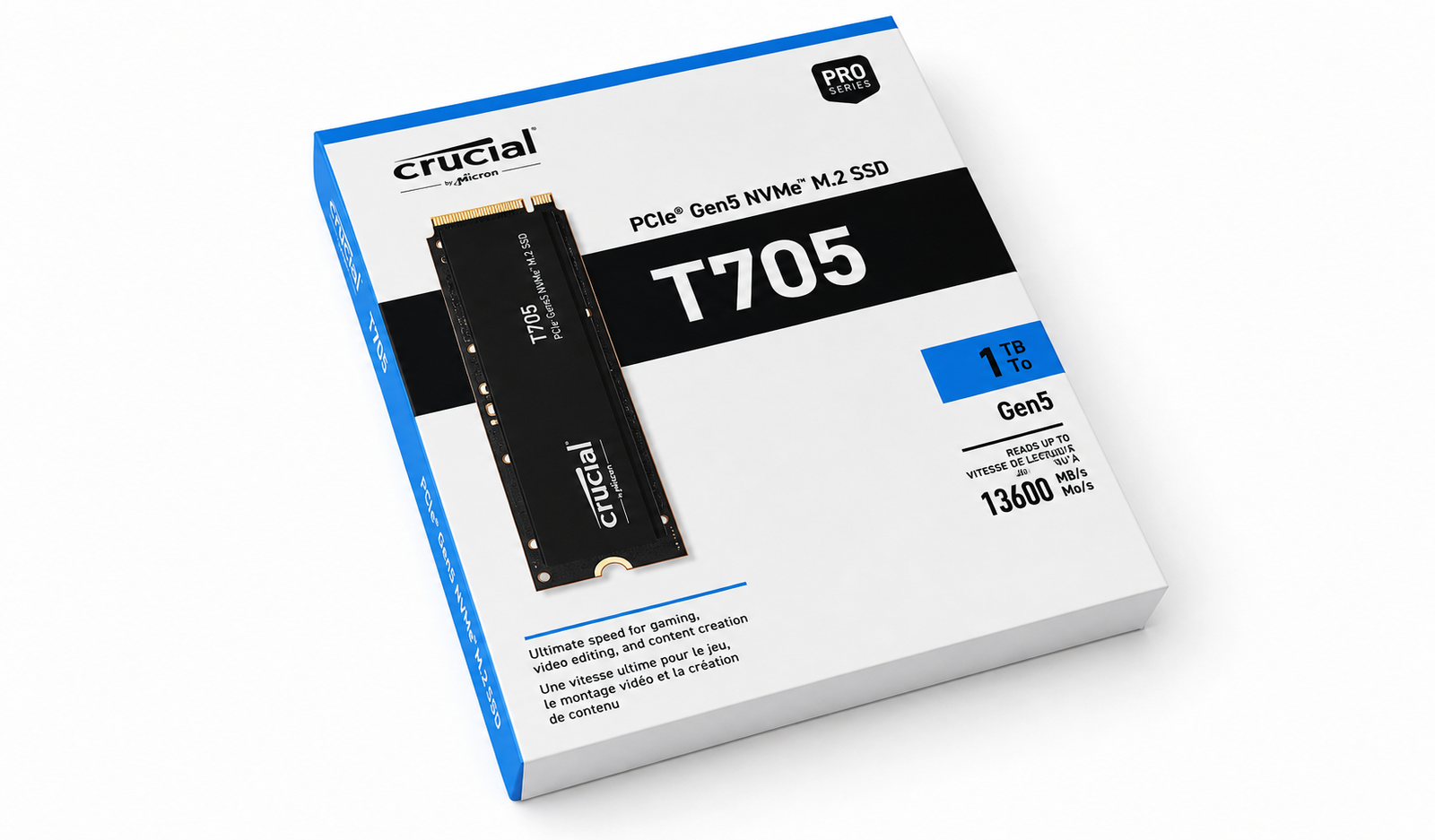 Crucial T705 1TB PCIe Gen5 NVMe M.2 SSD with heatsink - Image 2
