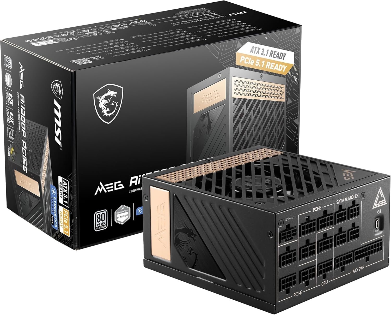 MSI MEG Ai1300P 1300W PCIE5 80 Plus Platinum Fully Modular Power Supply