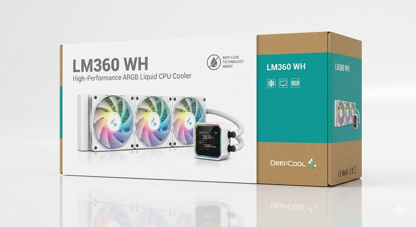 Deepcool LM360 WH 360mm ARGB AIO Liquid Cooler With A Compact 2.4" IPS Display (White) - Image 2