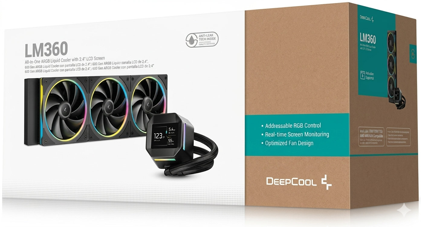 Deepcool LM360 360mm ARGB AIO Liquid Cooler With A Compact 2.4" IPS Display (Black) - Image 3