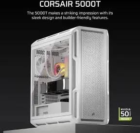 CORSAIR 5000T Mid-Tower High-Performance PC Case - White