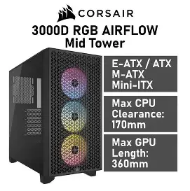 CORSAIR 3000D RGB Mid-Tower PC Case - Black