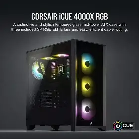CORSAIR iCUE 4000X RGB Tempered Glass Mid-Tower ATX Case Black