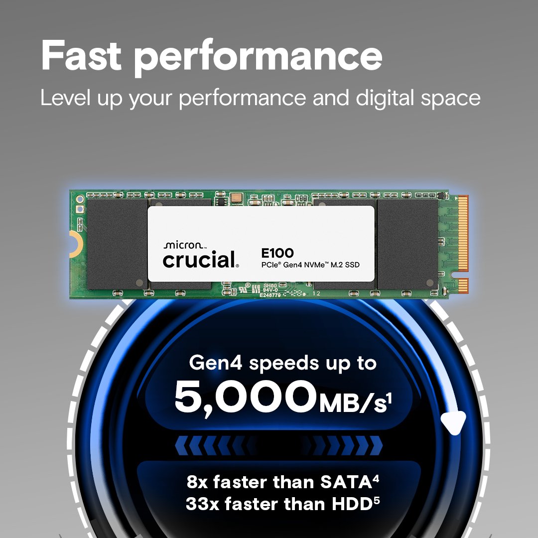 Crucial E100 1TB PCIe Gen4 NVMe M.2 SSD - Image 2